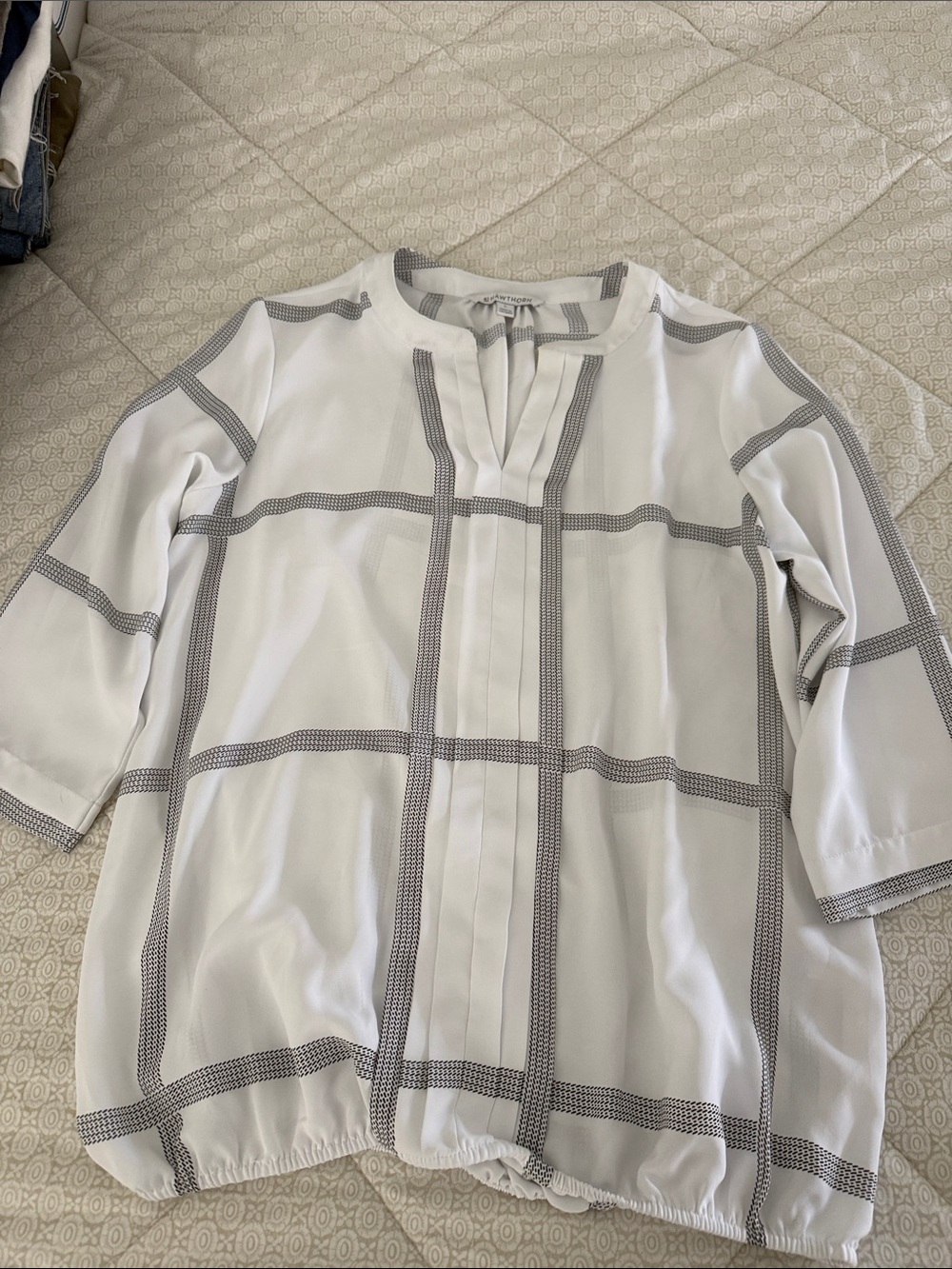 41 Hawthorn white Blouse with Black Windowpane Stitch